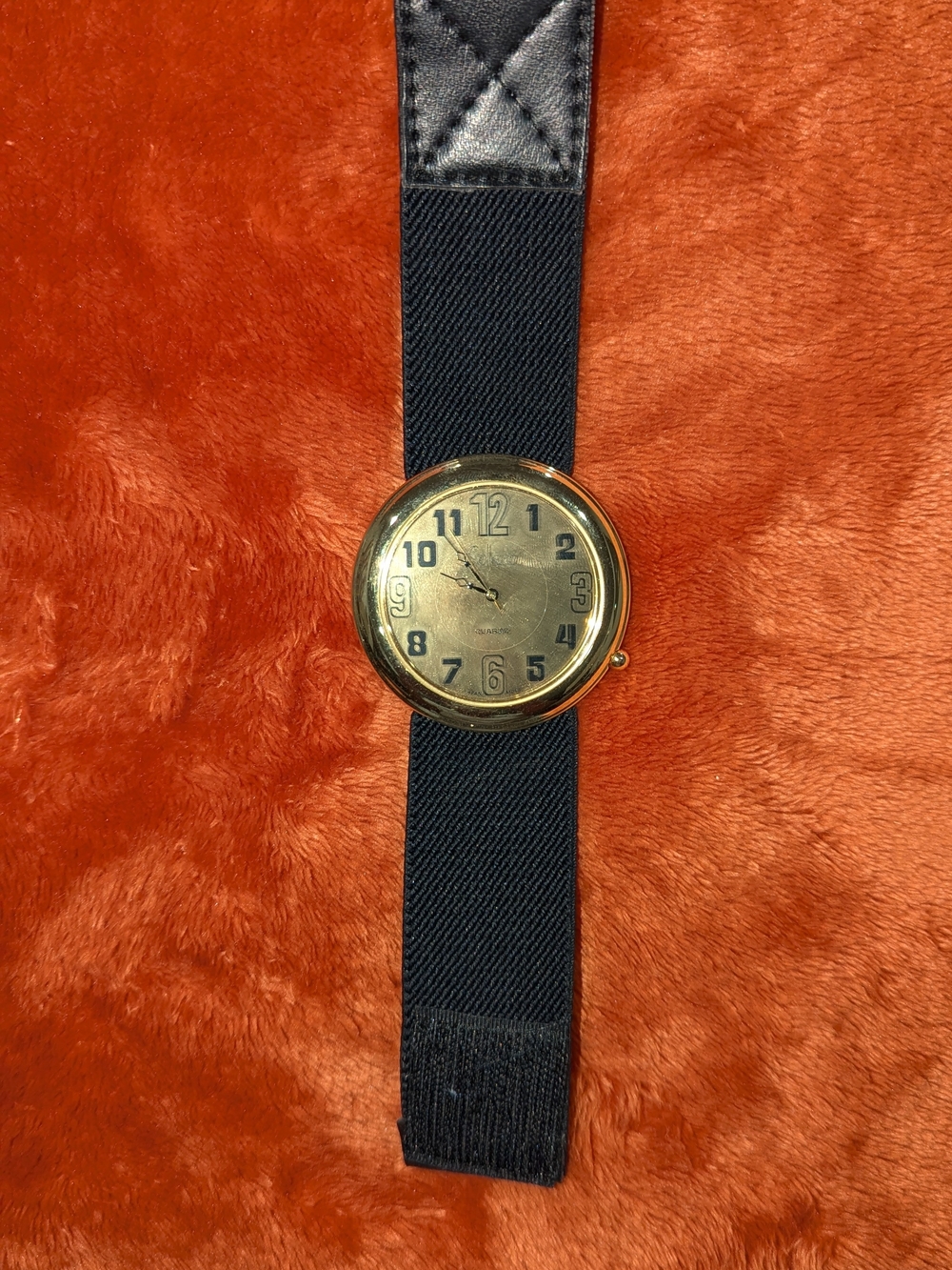 Classic Gold-Tone Round Face Watch on Black Velcro Strap